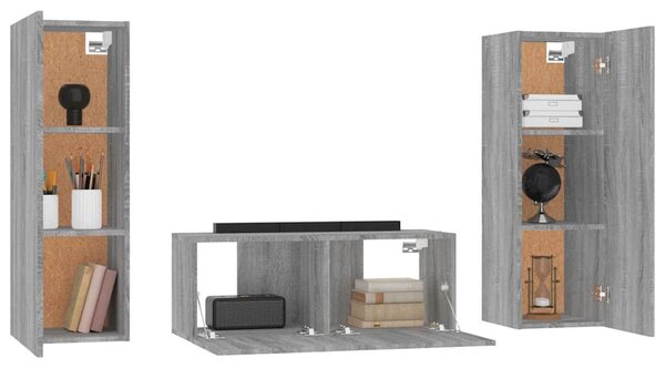3dílný set TV skříněk šedý sonoma kompozitní dřevo 3120234