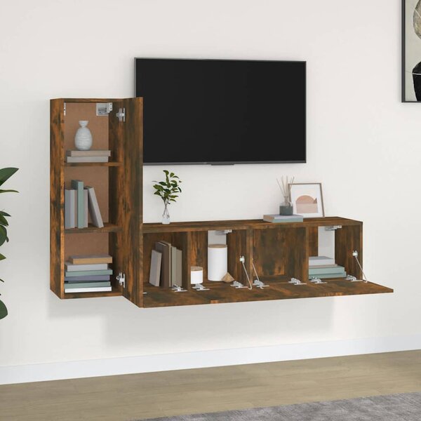 3dílný set TV skříněk kouřový dub kompozitní dřevo 3120257