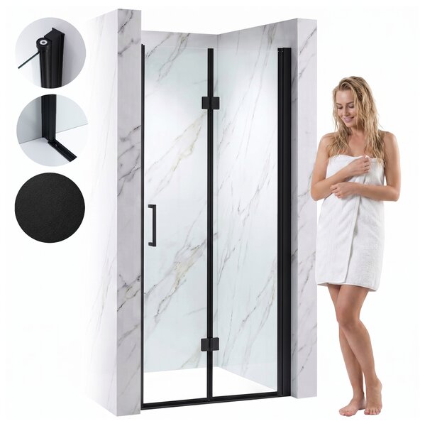 BPS-koupelny Zalamovací otevíravé sprchové dveře KZ26A BL 80 černá/transparent pro instalaci do niky - bez vaničky