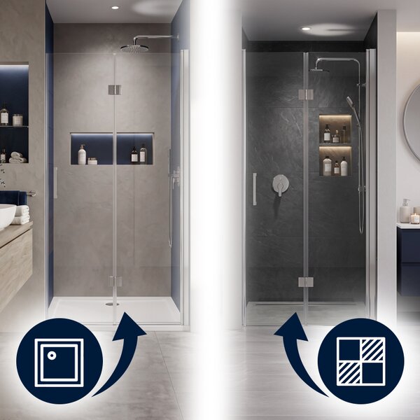 BPS-koupelny Zalamovací otevíravé sprchové dveře KZ26B 90 chrom/transparent pro instalaci do niky - bez vaničky
