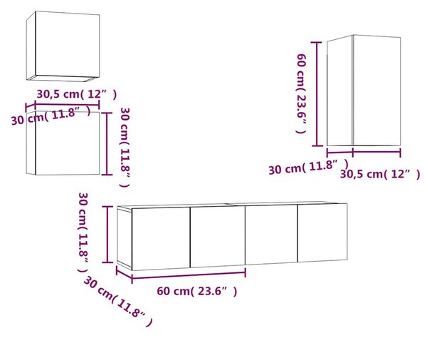 5dílný set TV skříněk kouřový dub kompozitní dřevo 3120275