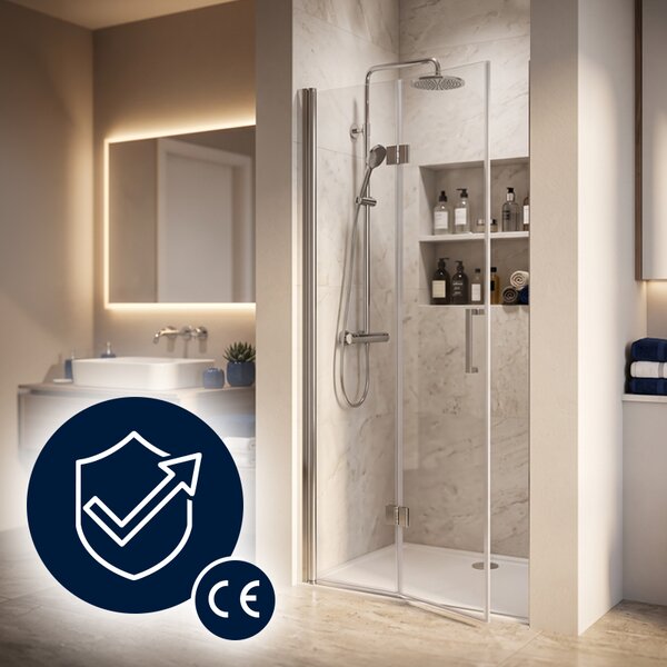 BPS-koupelny Zalamovací otevíravé sprchové dveře KZ26B 90 chrom/transparent pro instalaci do niky - bez vaničky