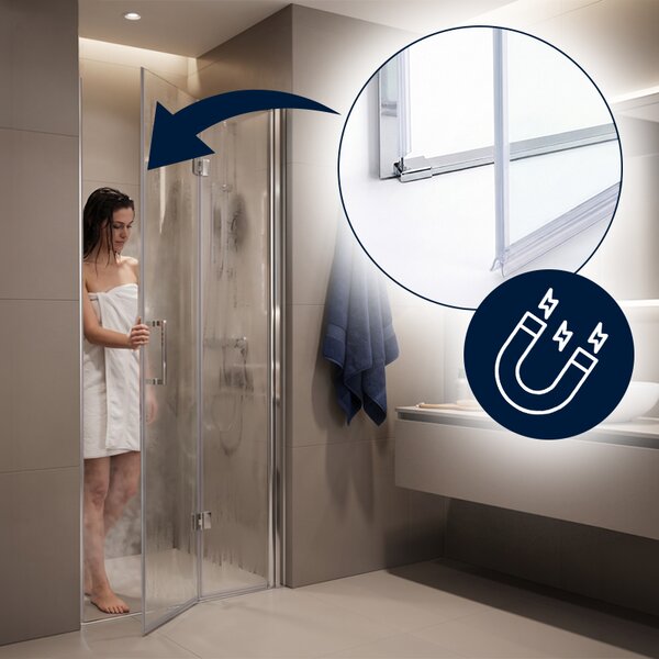 BPS-koupelny Zalamovací otevíravé sprchové dveře KZ26B 90 chrom/transparent pro instalaci do niky - bez vaničky