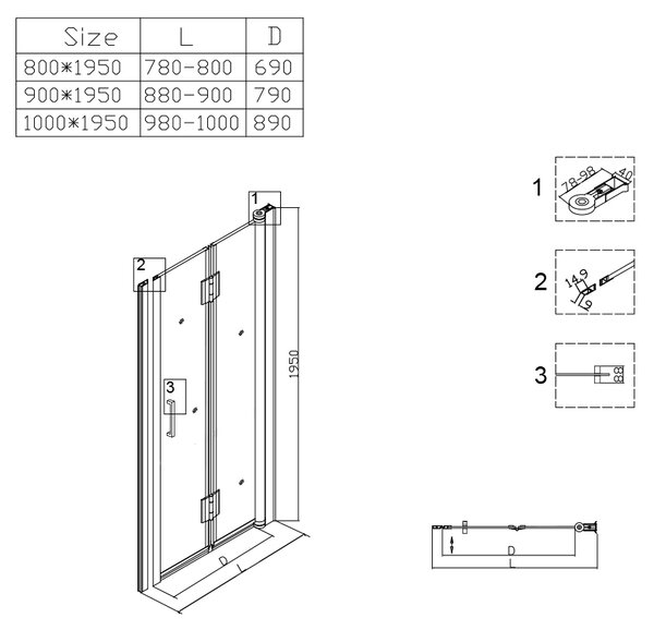 BPS-koupelny Zalamovací otevíravé sprchové dveře KZ26B 90 chrom/transparent pro instalaci do niky - bez vaničky