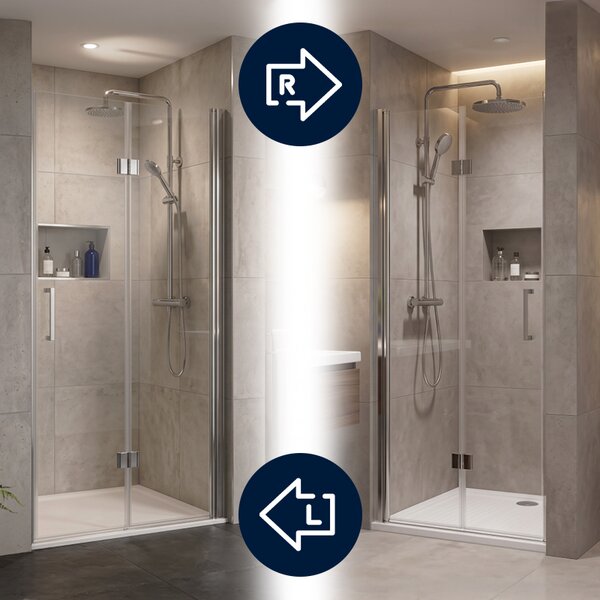 BPS-koupelny Zalamovací otevíravé sprchové dveře KZ26B 90 chrom/transparent pro instalaci do niky - bez vaničky