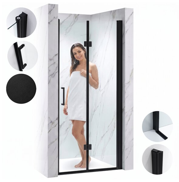 BPS-koupelny Zalamovací otevíravé sprchové dveře KZ26A BL 80 černá/transparent pro instalaci do niky - bez vaničky
