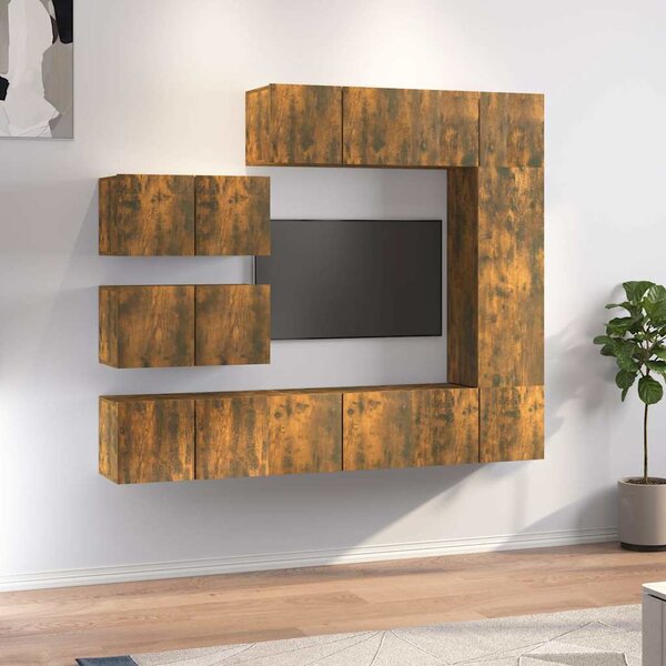 8dílný set TV skříněk kouřový dub kompozitní dřevo 3120293