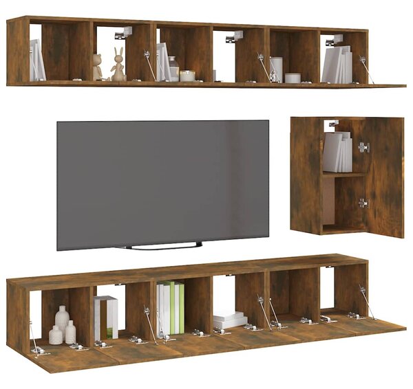 7dílný set TV skříněk kouřový dub kompozitní dřevo 3120311
