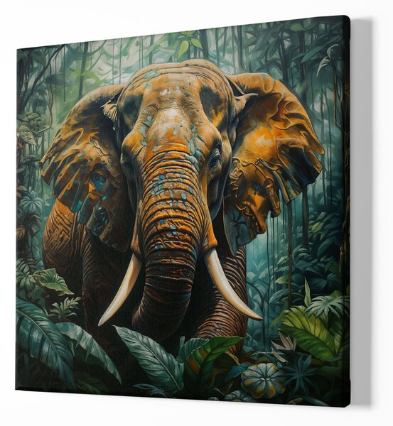 Obraz na plátně - Slon, Zlatý obr džungle, Makro portrét, Králové divočiny FeelHappy.cz Velikost obrazu: 140 x 140 cm