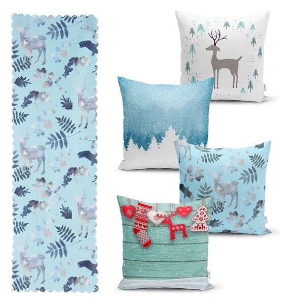 Sada 4 vánočních povlaků na polštář a běhounu na stůl Minimalist Cushion Covers Winter Wonderland