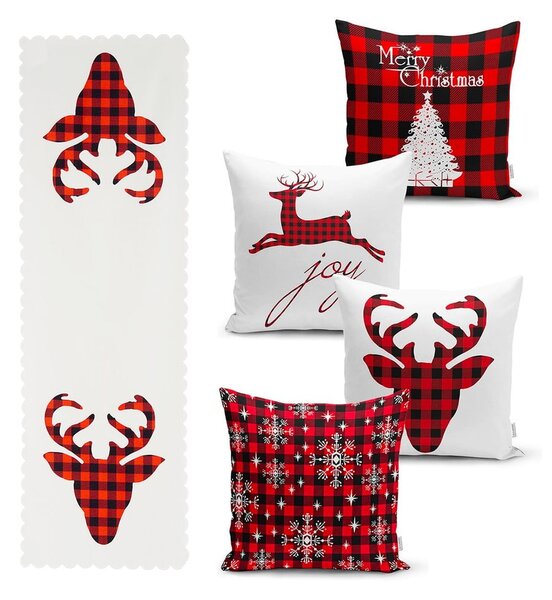Sada 4 vánočních povlaků na polštář a běhounu na stůl Minimalist Cushion Covers Christmas Tartan