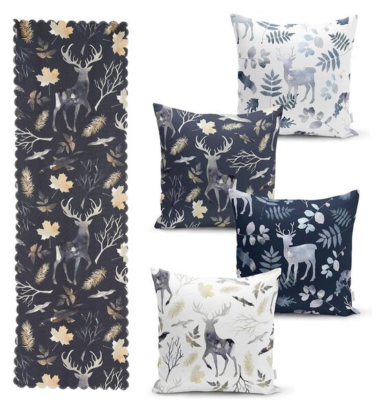Sada 4 vánočních povlaků na polštář a běhounu na stůl Minimalist Cushion Covers Christmas Forest