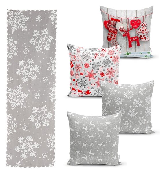 Sada 4 vánočních povlaků na polštář a běhounu na stůl Minimalist Cushion Covers Snowflakes
