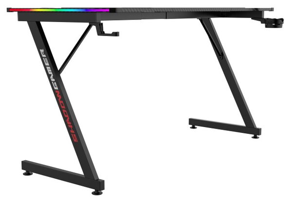 Herní stůl s LED osvětlením SHADOW GAMER 2.0 140 cm elektrický, černý