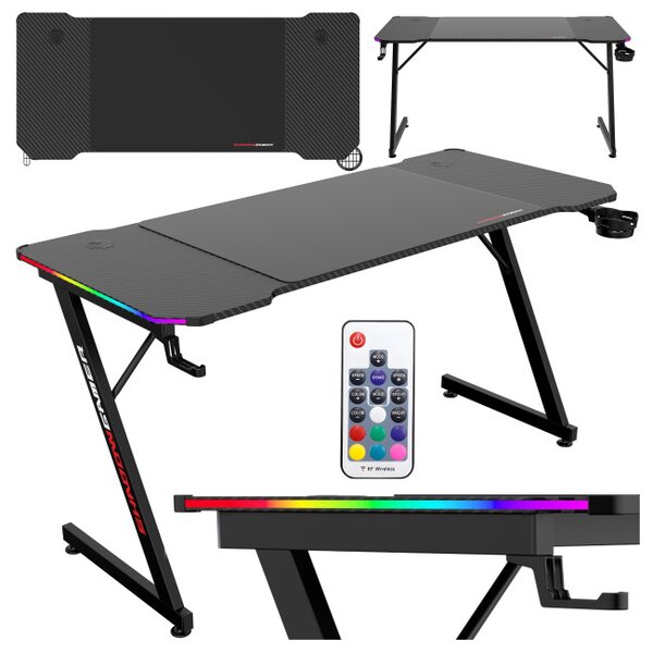 Herní stůl s LED osvětlením SHADOW GAMER 2.0 140 cm elektrický, černý