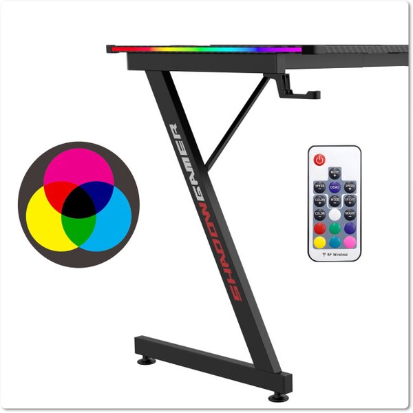 Herní stůl s LED osvětlením SHADOW GAMER 2.0 140 cm elektrický, černý