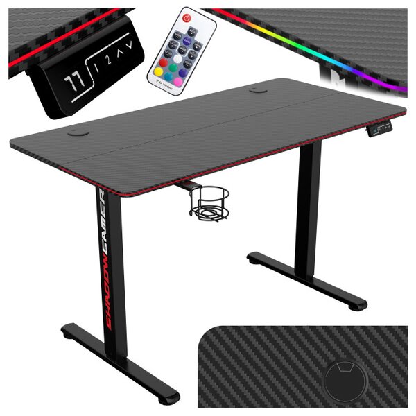 Herní stůl s LED osvětlením SHADOW GAMER 2.0 elektrický, černý