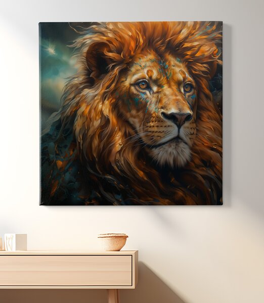 Obraz na plátně - Lev, Královské prozření, Makro portrét, Králové divočiny FeelHappy.cz Rozměr (Šířka/Výška): 40 x 40 cm