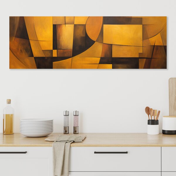 Obraz na plátně - Zlaté zrcadlení, Abstrakce FeelHappy.cz Velikost obrazu (šířka x výška): 150 x 50 cm