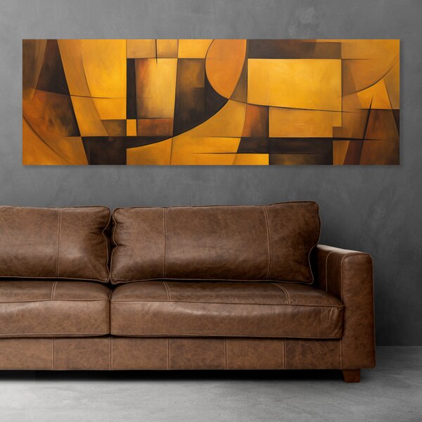 Obraz na plátně - Zlaté zrcadlení, Abstrakce FeelHappy.cz Velikost obrazu (šířka x výška): 150 x 50 cm