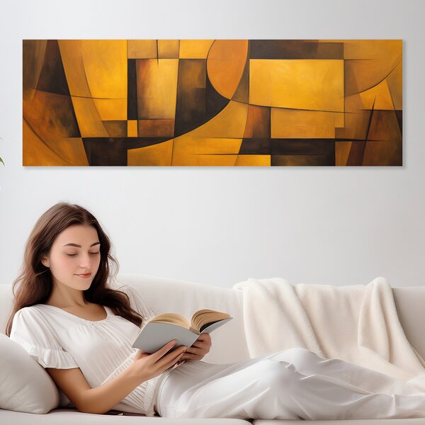 Obraz na plátně - Zlaté zrcadlení, Abstrakce FeelHappy.cz Velikost obrazu: 90 x 30 cm