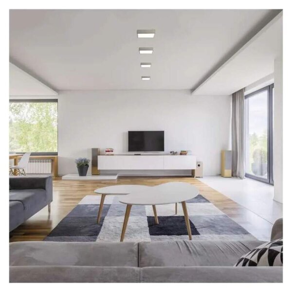 EMOS ZM6233 NEXXO - Přisazený stropní LED panel v broušeném niklu, 12,5W, 1100lm, 3000 + 3500 + 4000K, IP40/IP20, 17 x 17cm (Stropní čtvercové svítidlo ve stříbrné barvě s přepínačem barvy světla)