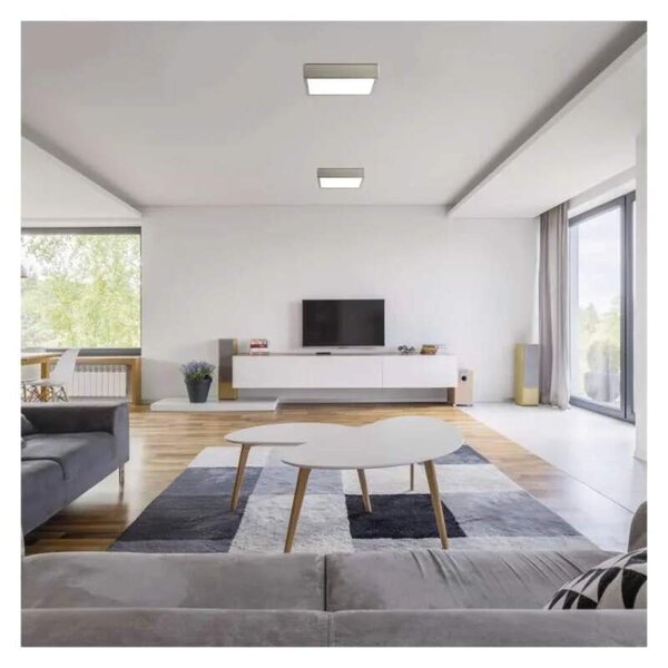 EMOS ZM6253 NEXXO - Přisazený stropní LED panel v broušeném niklu, 28,5W, 2700lm, 3000 + 3500 + 4000K, IP40/IP20, 30 x 30cm (Stropní čtvercové svítidlo ve stříbrné barvě s přepínačem barvy světla)