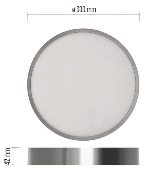 EMOS ZM5253 NEXXO - Přisazený stropní LED panel v broušeném niklu, 28W, 2700lm, 3000 + 3500 + 4000K, IP40/IP20, Ø 30cm (Stropní kulaté svítidlo ve stříbrné barvě s přepínačem barvy světla)