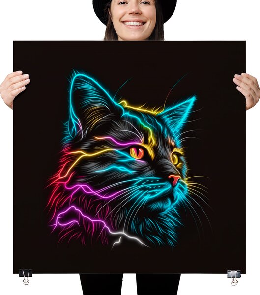 FeelHappy Plakát - Barevná zářící kočka Velikost plakátu: 100 x 100 cm