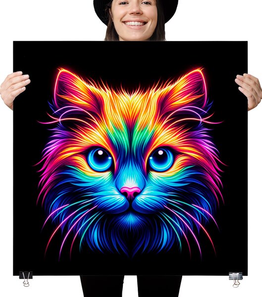 FeelHappy Plakát - Barevná neonová kočka Velikost plakátu: 100 x 100 cm