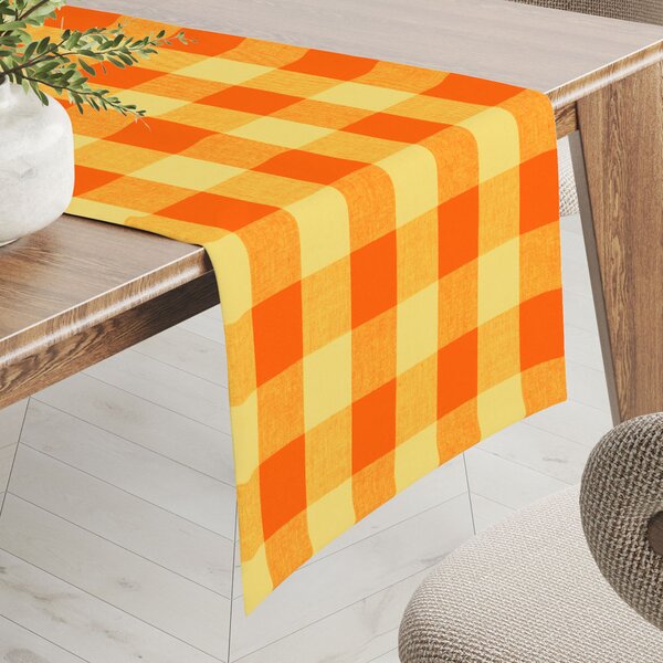 Biante Bavlněný běhoun na stůl Olivia OL-003 Oranžovo-žlutá kostka velká 20x120 cm