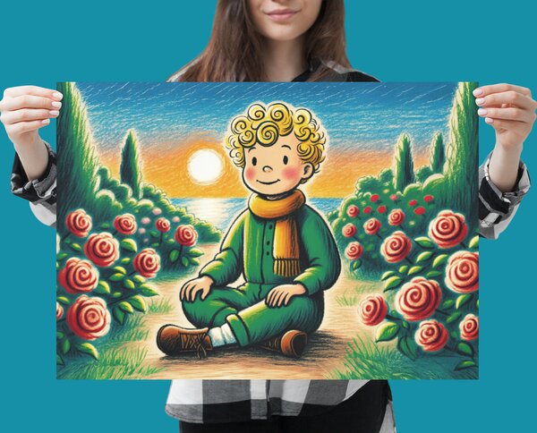 Plakát - Malý princ v zahradě červených růží FeelHappy.cz Velikost plakátu: A0 (84 x 119 cm)