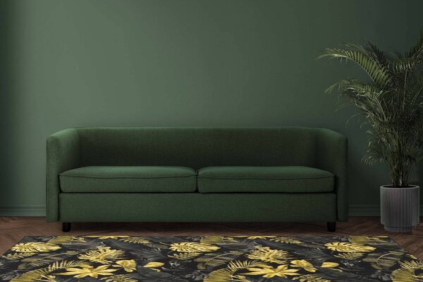 Kobercový ráj Kusový koberec Monstera Listy palmy černý zlatý Rozměr: 100x150 cm