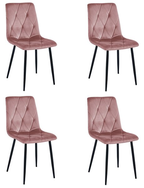 Set čtyř jídelních židlí LIBRA sametové, růžové / černé nohy (4 ks)