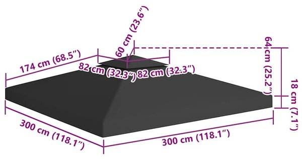Dvojitá střecha na altán 310 g/m² 3 x 3 m černá 312072