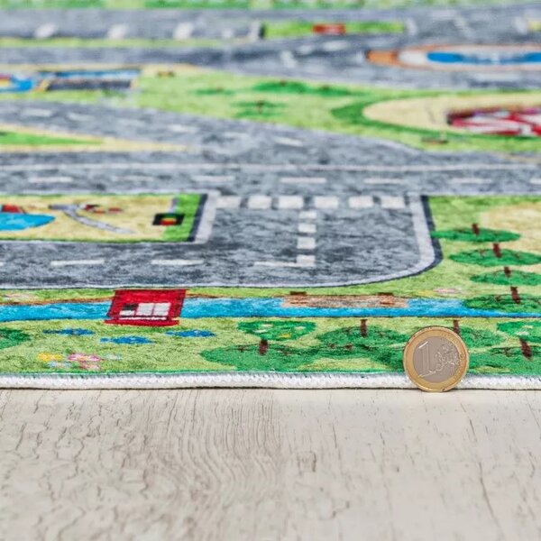 Makro Abra Dětský kusový koberec vhodný k praní BAMBINO 9028 Uličky Město protiskluzový zelený Rozměr: 140x200 cm