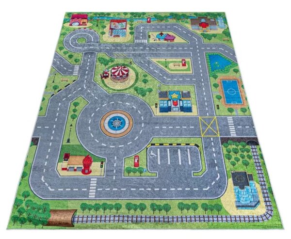 Makro Abra Dětský kusový koberec vhodný k praní BAMBINO 9028 Uličky Město protiskluzový zelený Rozměr: 140x200 cm