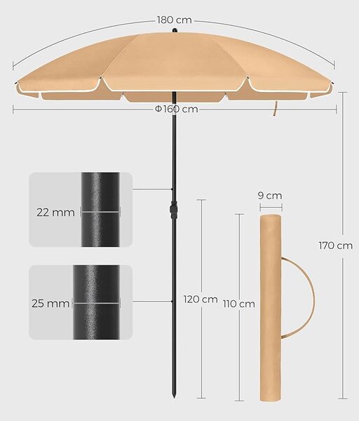 SONGMICS Plážový slunečník 160 cm béžový
