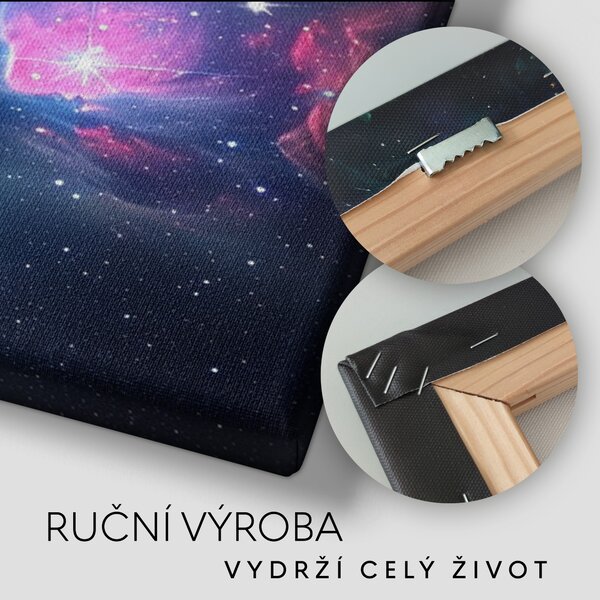 Obraz na plátně - Hvězdy obklopené barevnou Galaxií FeelHappy.cz Rozměr obrazu (Šířka x Výška): 120 x 40 cm