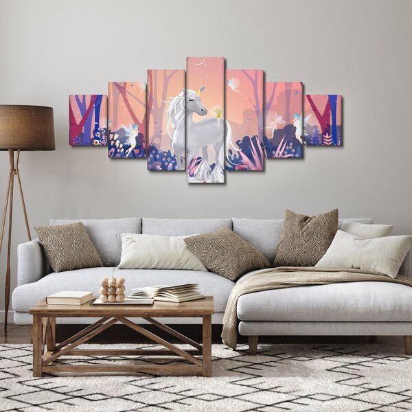 Obraz - Jednorožec v magickém lese (210x100 cm)