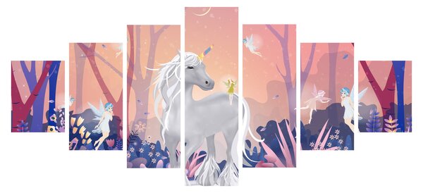 Obraz - Jednorožec v magickém lese (210x100 cm)