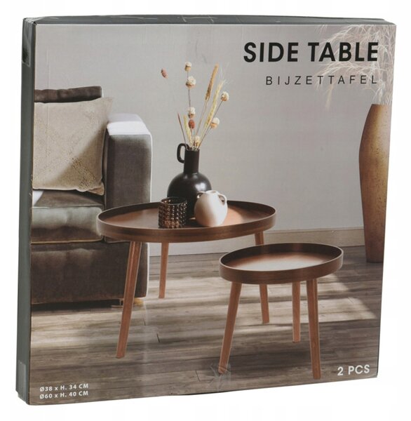 Stolek Home Styling Collection kulatý 60 x 60 x 40 cm Dub hnědý