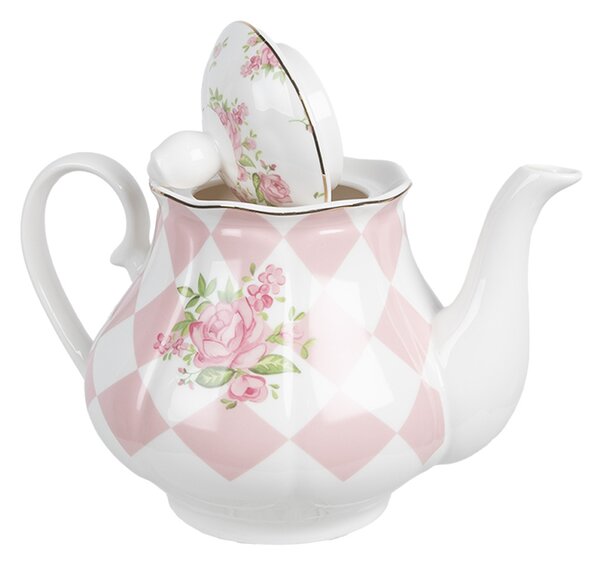 Bílo-růžová porcelánová konvička se vzorem růžiček Sweet Roses – 1000 ml