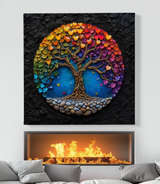 Obraz na plátně - Strom života Barevná srdce FeelHappy.cz Velikost obrazu (šířka x výška): 40 x 40 cm