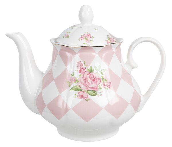 Bílo-růžová porcelánová konvička se vzorem růžiček Sweet Roses – 1000 ml