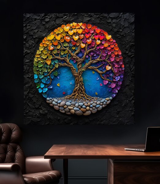 Obraz na plátně - Strom života Barevná srdce FeelHappy.cz Velikost obrazu (šířka x výška): 40 x 40 cm