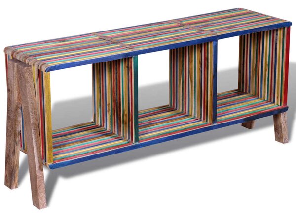 TV stolek se 3 policemi, stohovatelný, barevný recyklovaný teak