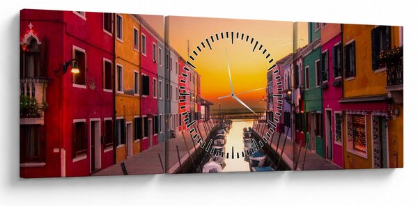 Obraz - Západ slunce, ostrov Burano, Benátky, Itálie (s hodinami) (90x30 cm)