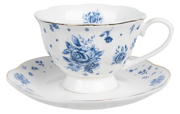 Porcelánový šálek s podšálkem se vzorem modré růže Blue Rose Blooming – 200 ml