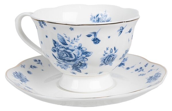 Porcelánový šálek s podšálkem se vzorem modré růže Blue Rose Blooming – 200 ml